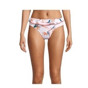 Time and Tru Birds of Paradise Bikini Bottom White Orange Floral Ruffle Swimsuit